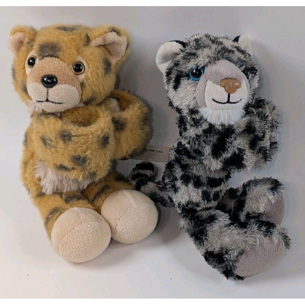 Wild Republic Plush Big Cats Huggers Lot Leopard & Snow Leopard Stuffed Animals